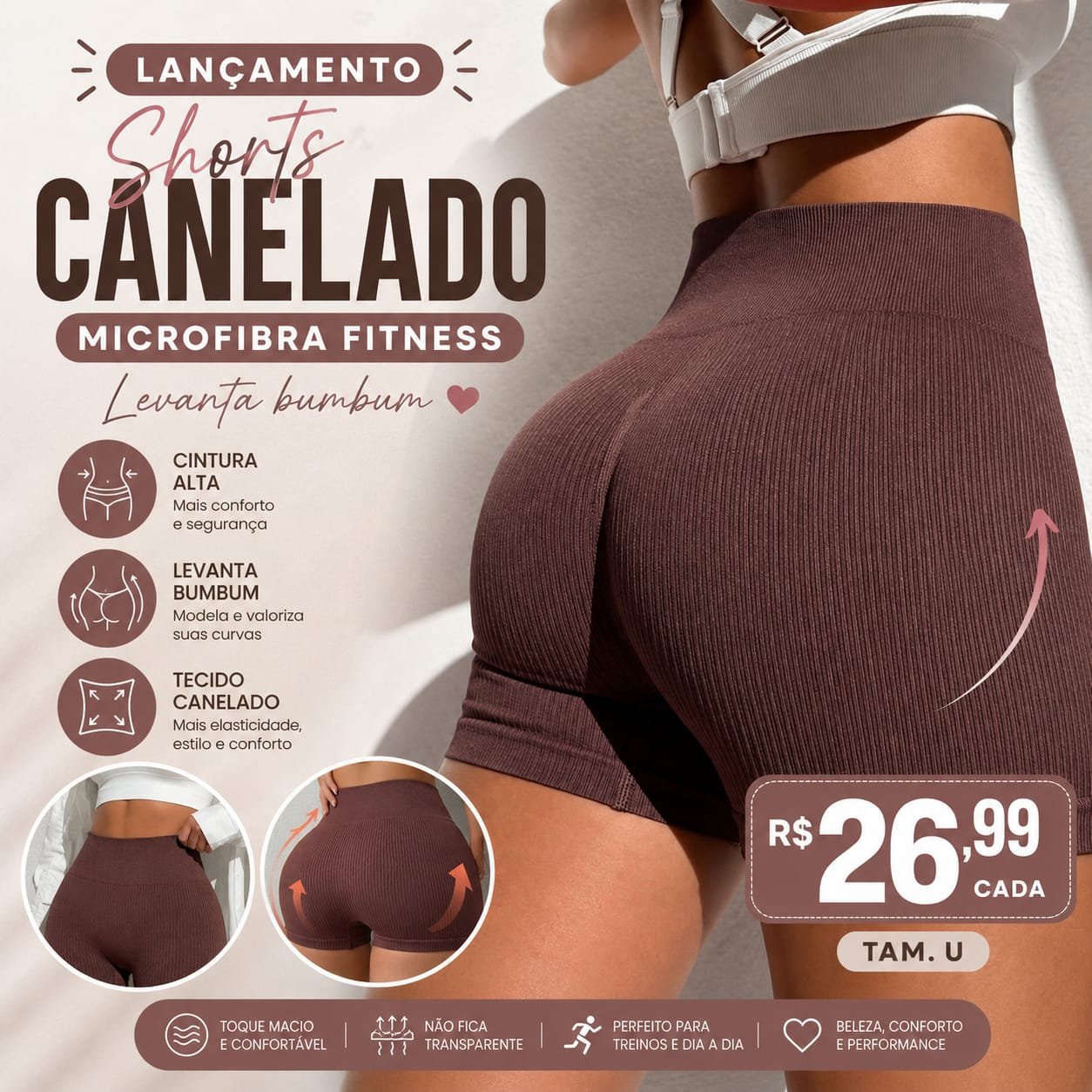 Shorts Canelado Levanta Bumbum