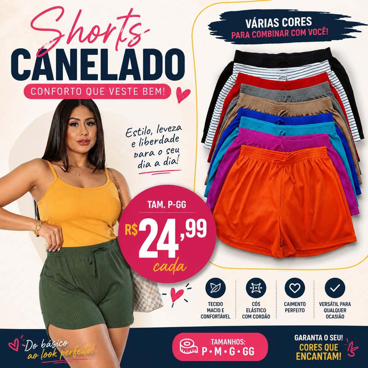 Shorts Canelado Feminino