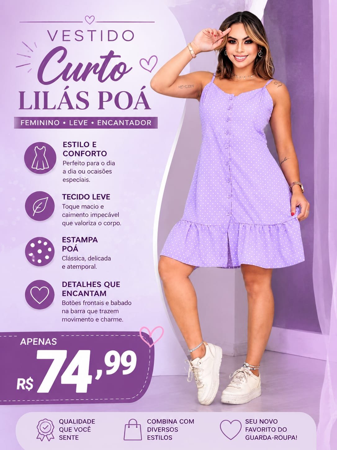 Vestido Curto Poá Lilás
