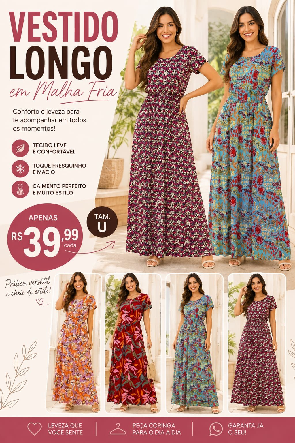 Vestido Longo com elástico Malha Fria