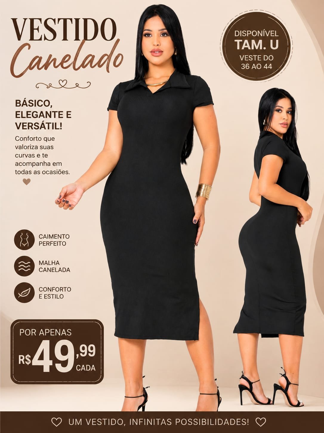 Vestido Canelado Gola Polo